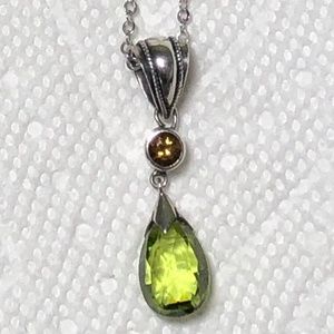 Sterling Silver Peridot and Citrine Pendant.  18-inch silver Chain included.